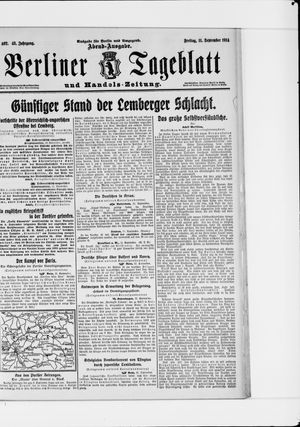 Berliner Tageblatt und Handels-Zeitung on Sep 11, 1914