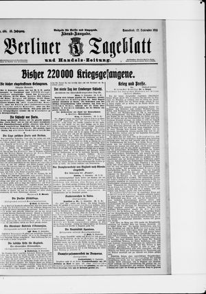 Berliner Tageblatt und Handels-Zeitung on Sep 12, 1914
