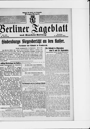 Berliner Tageblatt und Handels-Zeitung vom 15.09.1914