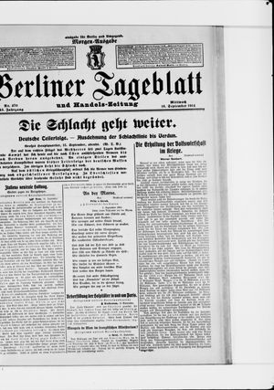 Berliner Tageblatt und Handels-Zeitung on Sep 16, 1914