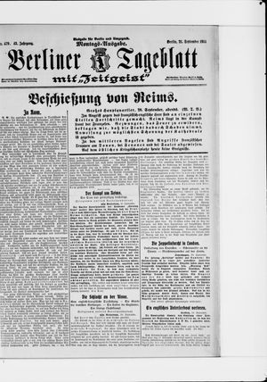 Berliner Tageblatt und Handels-Zeitung vom 21.09.1914