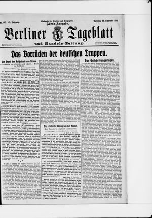 Berliner Tageblatt und Handels-Zeitung vom 22.09.1914