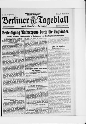 Berliner Tageblatt und Handels-Zeitung vom 09.10.1914
