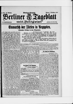 Berliner Tageblatt und Handels-Zeitung on Nov 9, 1914