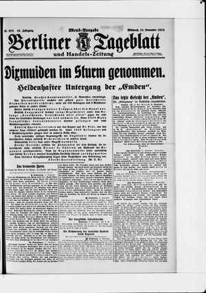 Berliner Tageblatt und Handels-Zeitung on Nov 11, 1914