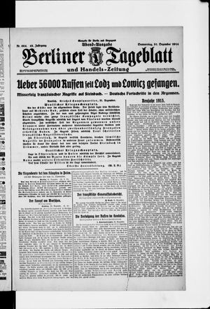 Berliner Tageblatt und Handels-Zeitung vom 31.12.1914