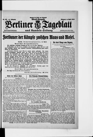 Berliner Tageblatt und Handels-Zeitung on Apr 14, 1915