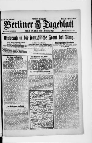 Berliner Tageblatt und Handels-Zeitung on Feb 9, 1916