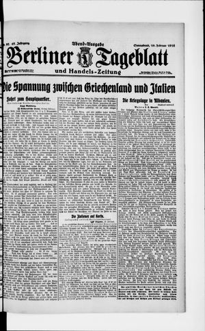 Berliner Tageblatt und Handels-Zeitung vom 19.02.1916