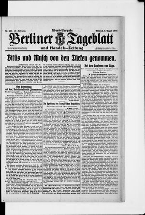 Berliner Tageblatt und Handels-Zeitung vom 09.08.1916