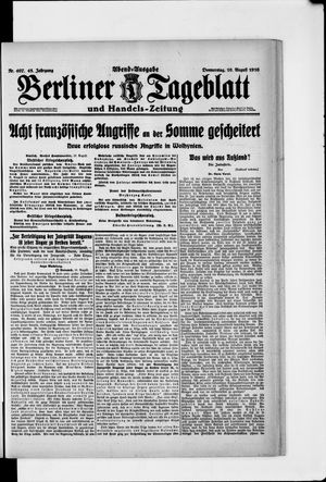 Berliner Tageblatt und Handels-Zeitung vom 10.08.1916