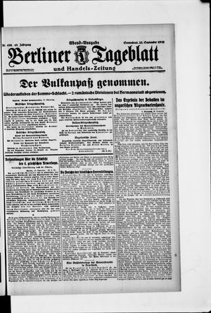 Berliner Tageblatt und Handels-Zeitung on Sep 23, 1916