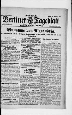 Berliner Tageblatt und Handels-Zeitung vom 27.11.1916