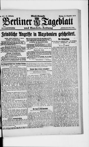 Berliner Tageblatt und Handels-Zeitung vom 11.12.1916