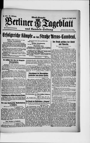 Berliner Tageblatt und Handels-Zeitung on Apr 27, 1917