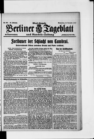 Berliner Tageblatt und Handels-Zeitung vom 22.11.1917