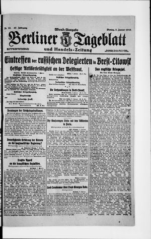 Berliner Tageblatt und Handels-Zeitung on Jan 7, 1918