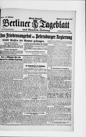 Berliner Tageblatt und Handels-Zeitung vom 20.02.1918