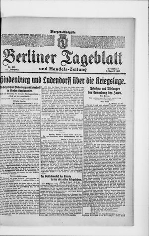 Berliner Tageblatt und Handels-Zeitung on Aug 3, 1918