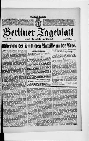 Berliner Tageblatt und Handels-Zeitung on Aug 19, 1918
