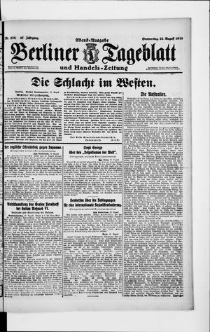 Berliner Tageblatt und Handels-Zeitung vom 22.08.1918