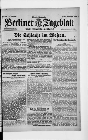 Berliner Tageblatt und Handels-Zeitung on Aug 23, 1918