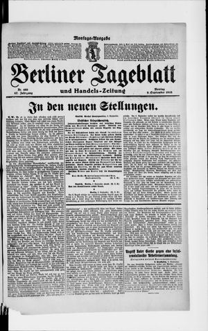 Berliner Tageblatt und Handels-Zeitung on Sep 9, 1918