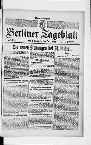 Berliner Tageblatt und Handels-Zeitung on Sep 14, 1918