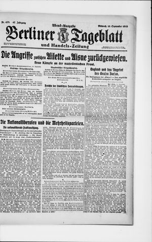 Berliner Tageblatt und Handels-Zeitung vom 18.09.1918
