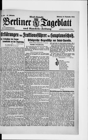 Berliner Tageblatt und Handels-Zeitung vom 25.09.1918