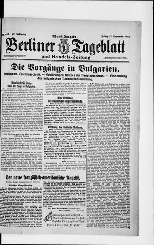 Berliner Tageblatt und Handels-Zeitung vom 27.09.1918