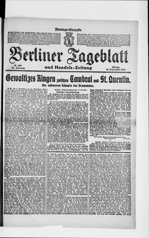 Berliner Tageblatt und Handels-Zeitung on Sep 30, 1918