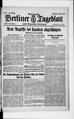 Berliner Tageblatt und Handels-Zeitung vom 02.10.1918