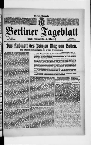 Berliner Tageblatt und Handels-Zeitung vom 04.10.1918