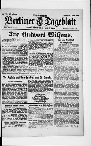 Berliner Tageblatt und Handels-Zeitung on Oct 9, 1918