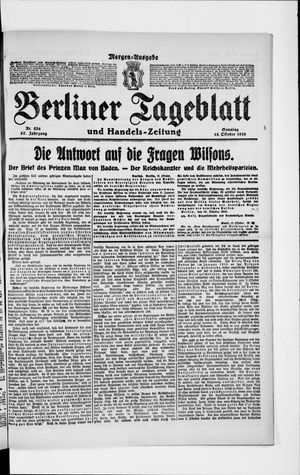 Berliner Tageblatt und Handels-Zeitung on Oct 13, 1918