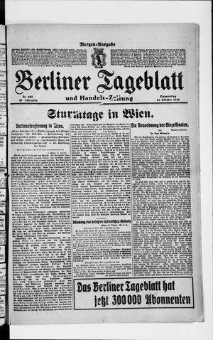 Berliner Tageblatt und Handels-Zeitung vom 31.10.1918