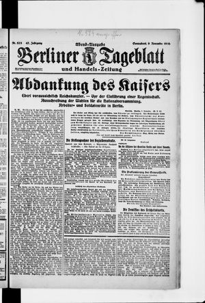 Berliner Tageblatt und Handels-Zeitung vom 09.11.1918