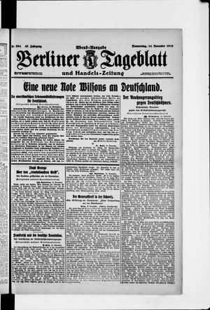 Berliner Tageblatt und Handels-Zeitung on Nov 14, 1918