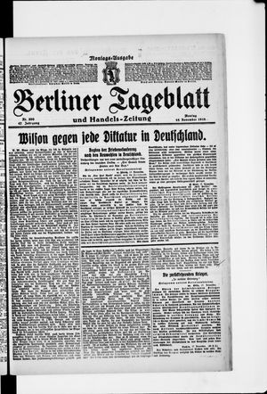 Berliner Tageblatt und Handels-Zeitung vom 18.11.1918