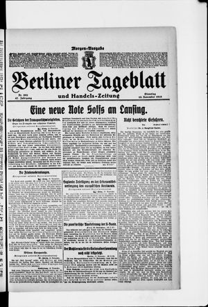 Berliner Tageblatt und Handels-Zeitung on Nov 19, 1918