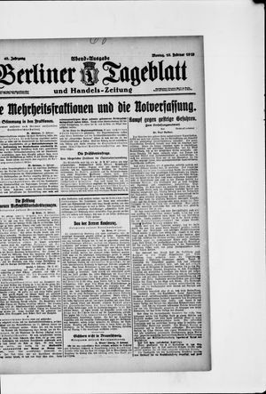 Berliner Tageblatt und Handels-Zeitung vom 10.02.1919