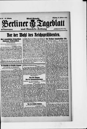 Berliner Tageblatt und Handels-Zeitung vom 11.02.1919