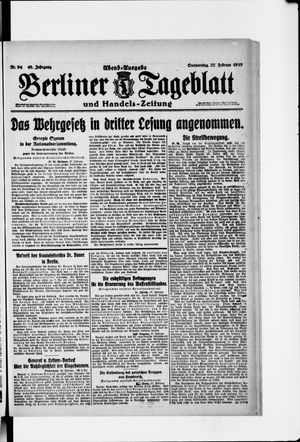 Berliner Tageblatt und Handels-Zeitung vom 27.02.1919