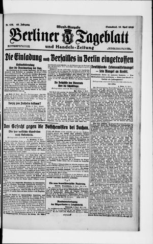 Berliner Tageblatt und Handels-Zeitung vom 19.04.1919