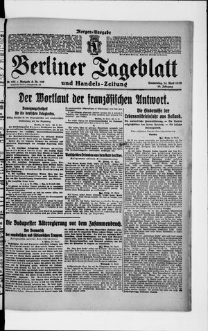 Berliner Tageblatt und Handels-Zeitung on Apr 24, 1919