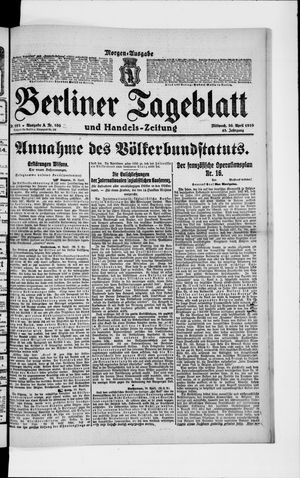 Berliner Tageblatt und Handels-Zeitung vom 30.04.1919