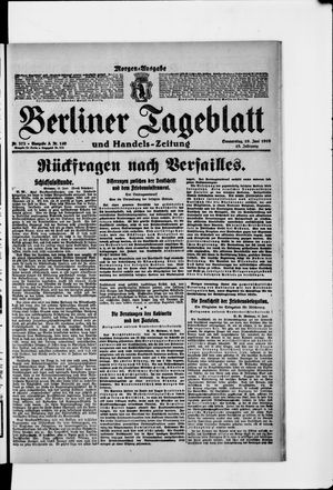 Berliner Tageblatt und Handels-Zeitung vom 19.06.1919