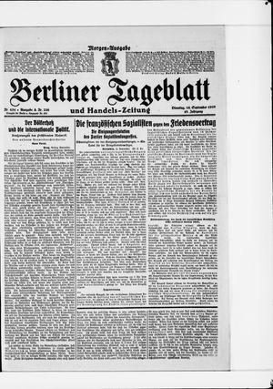 Berliner Tageblatt und Handels-Zeitung on Sep 16, 1919