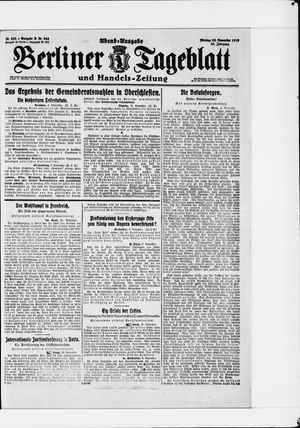 Berliner Tageblatt und Handels-Zeitung vom 10.11.1919